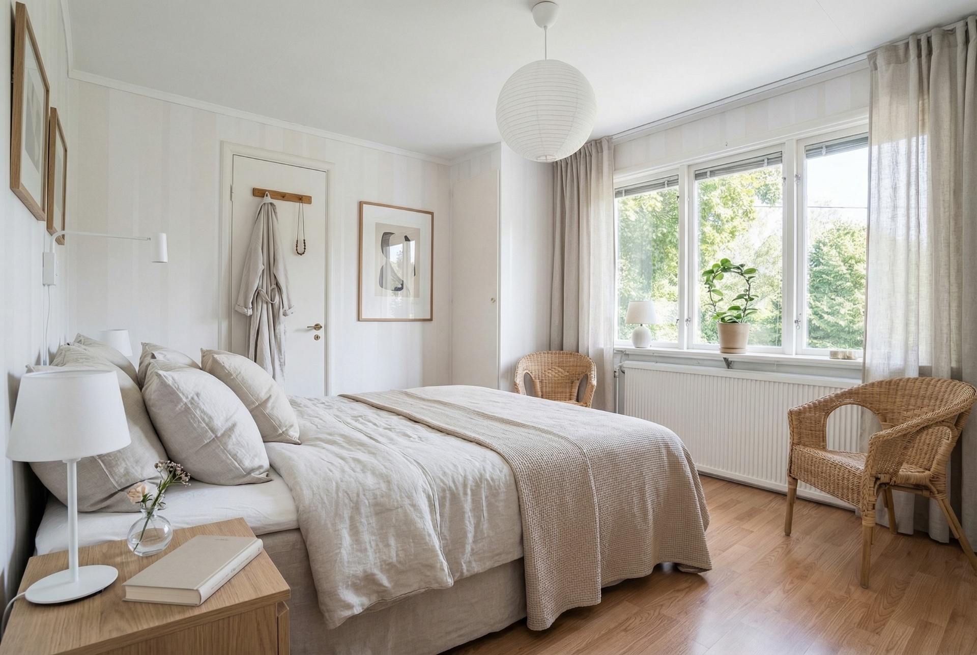 Ersätt möbler – Sovrum efter AI homestaging, professionellt stylat med moderna möbler och inredning på 5 minuter