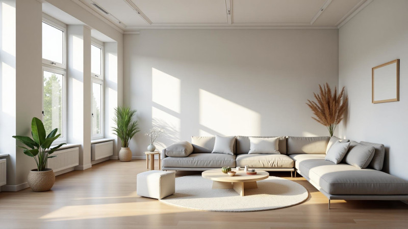 AI styling vardagsrum med moderna möbler efter AI homestaging, före och efter exempel på verklighetstrogen virtuell inredning